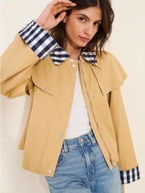Anthropologie Avec Les Filles Gingham-Trim Cape Jacket size small